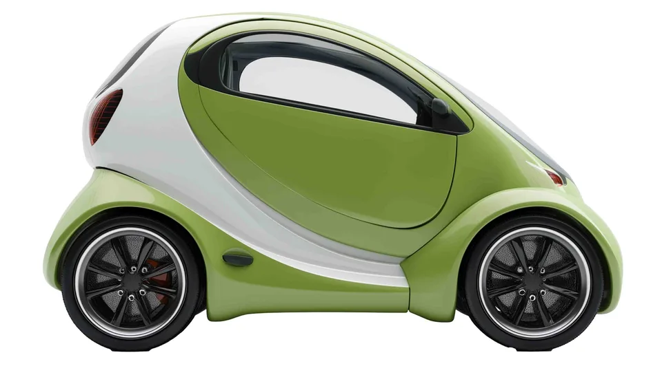 Grün-weißes Microcar (45-km/h-Leichtkraftfahrzeug) in Seitenansicht